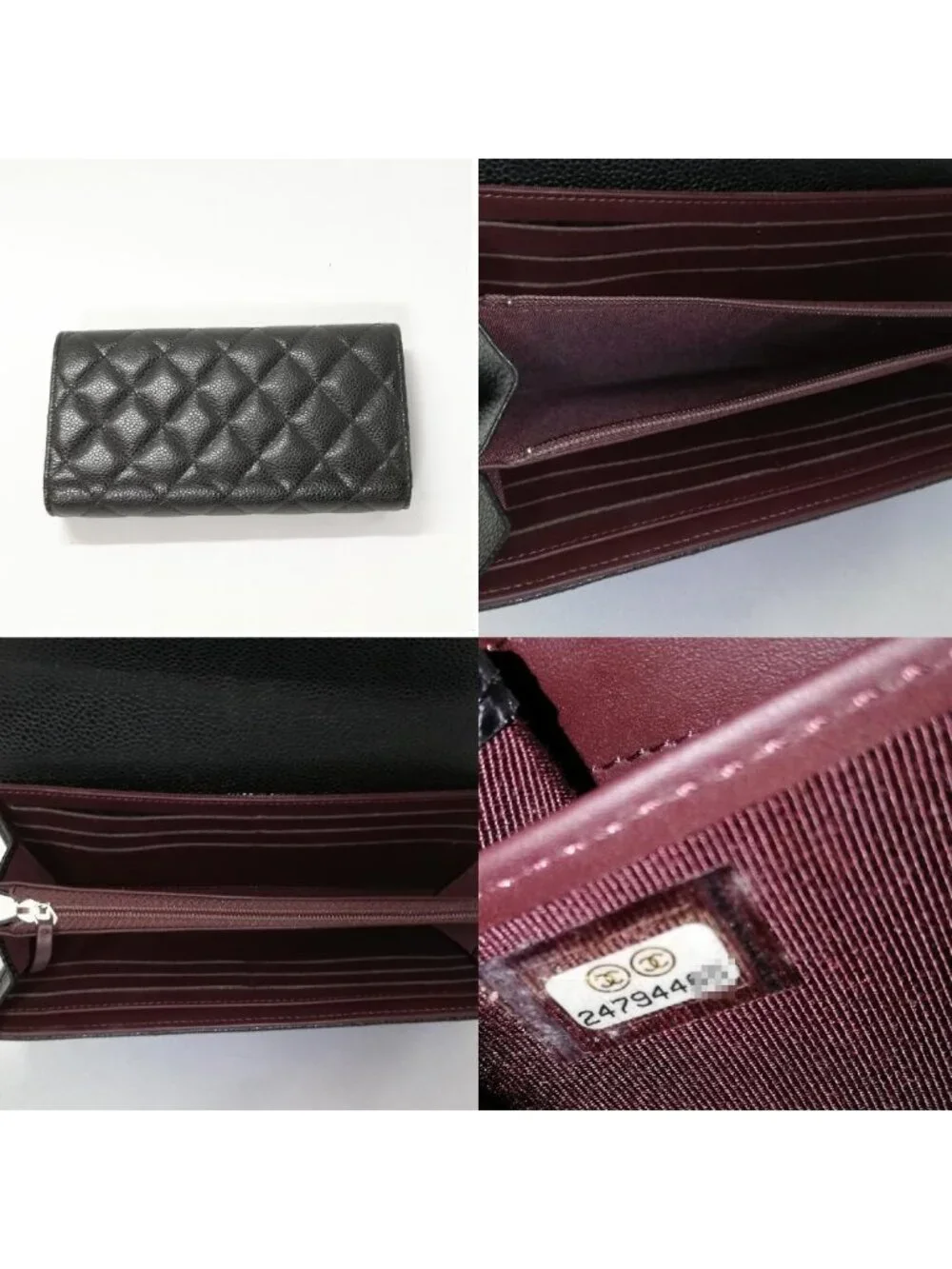 Chanel Caviar Leather Quilted Wallet Black Silver